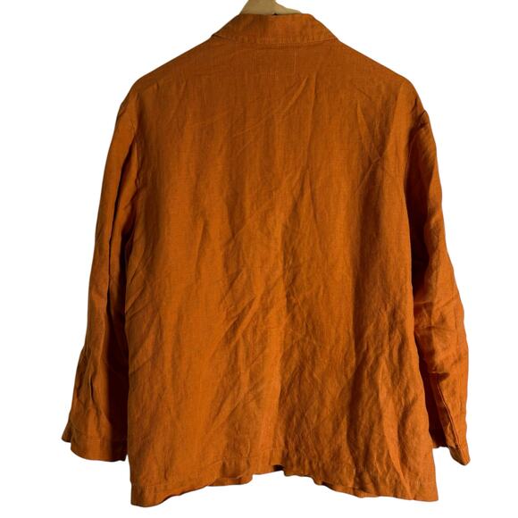 Flax 100% Linen Orange Button Front Shirt Top Size Small - Picture 7 of 12